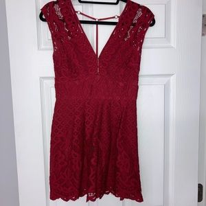 Free people maroon red lace mini dress low back